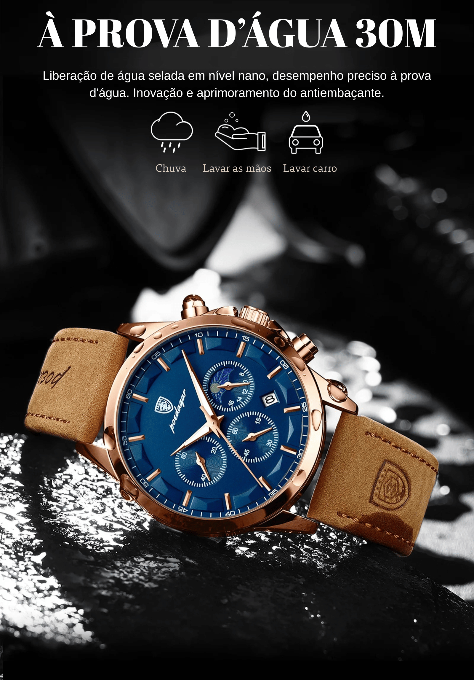 Poedagar esportes de luxo masculino relógio quartzo à prova à prova dwaterpro